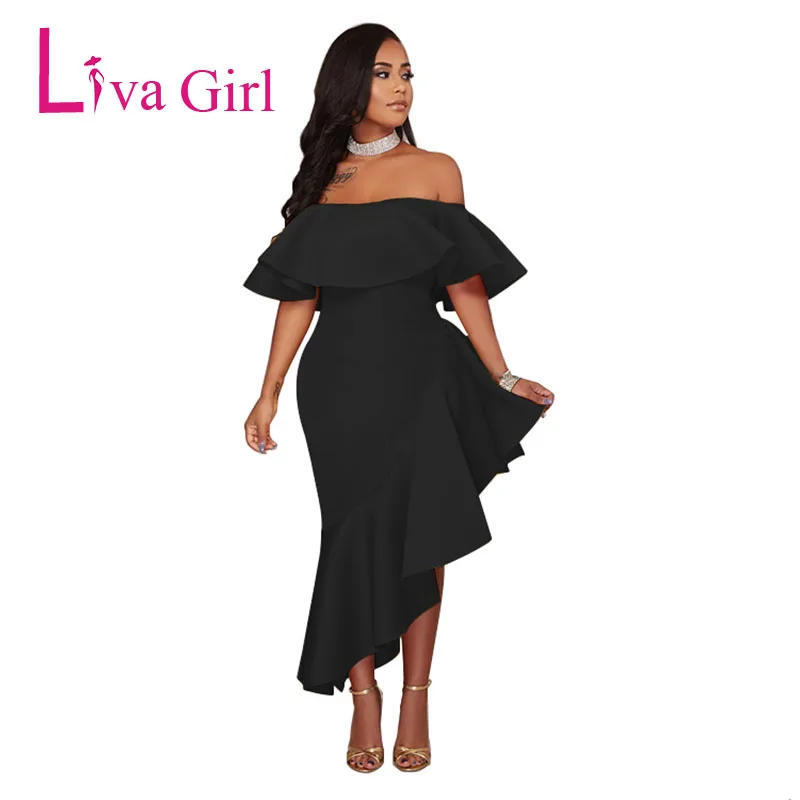 LIVA GIRL элегантное гофрированное платье с открытыми плечами вечерние для женщин 2019