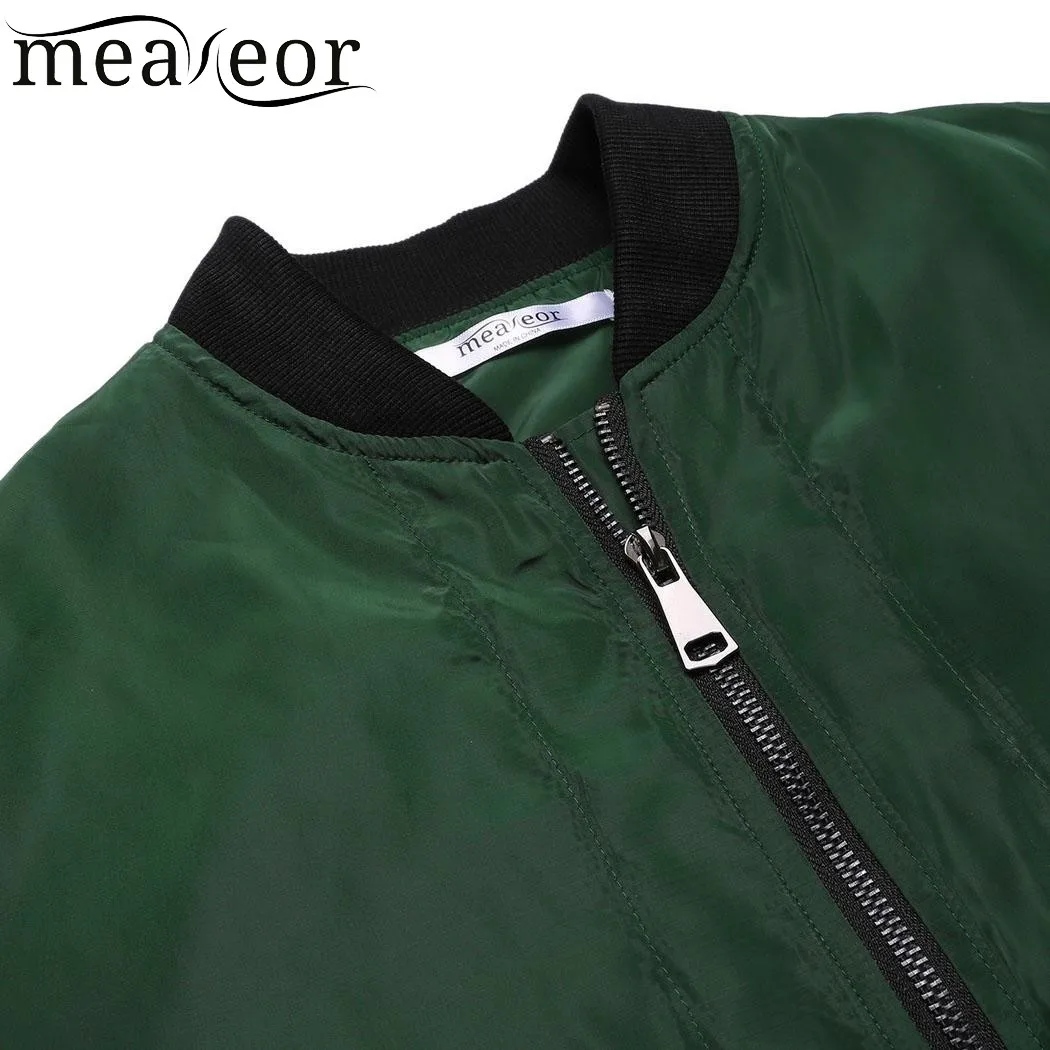 Meaneor Женская Осенняя Классическая бейсбольная куртка бомбер на молнии с длинным