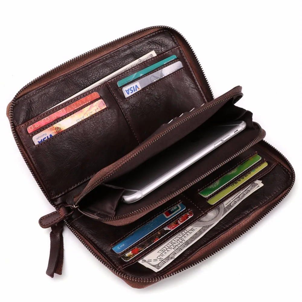 Men Wallet Luxury Genuine Leather Long Clutch Large Purse Phone Bag Carteira Masculina Super | Багаж и сумки