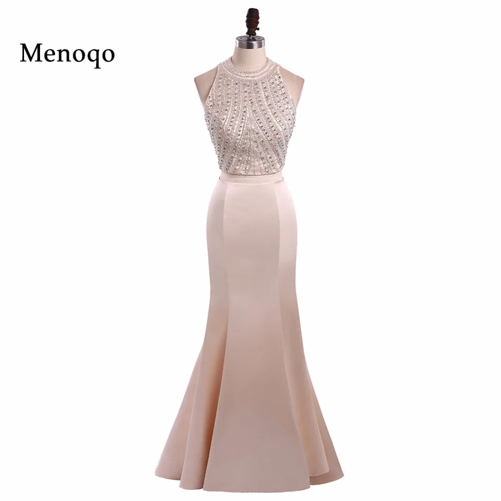 

Menoqo New Two Piece Prom Dresses Long Beaded O-Neck Mermaid vestidos de baile Real Picture Formal Evening Party Gowns