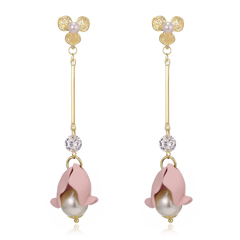 

Resin Pearl Flowers Pendant Earrings for Women New Alloy Zircon Drop Earring Fashion Party Jewelry pendientes mujer 2023