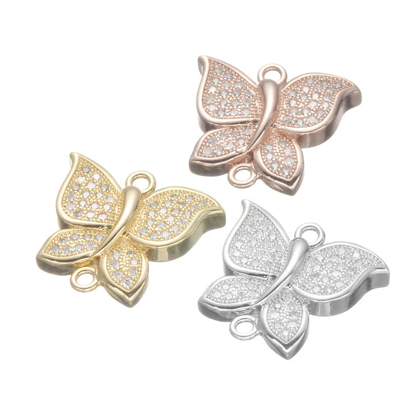 

Copper Micro Pave Butterfly Connectors Jewelry Findings Silver Color Butterfly With AAA Zircon Stone 18*17mm 5pcs CHF554