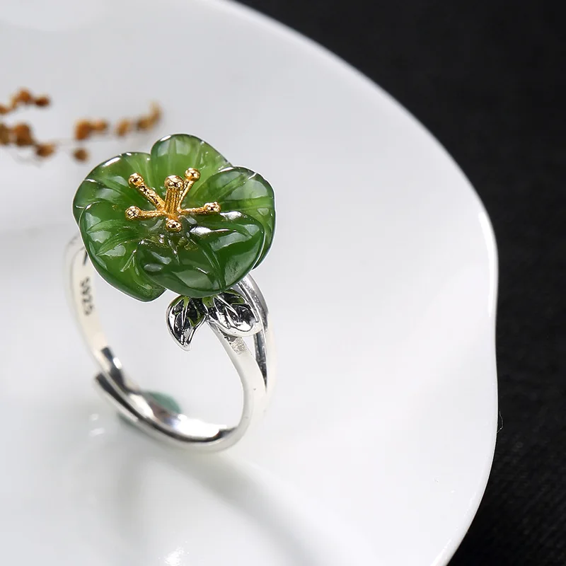Adjustable Ring Silver Women 925 Sterling silver Rings Handmade Jade Jewelry Vintage rings | Украшения и аксессуары