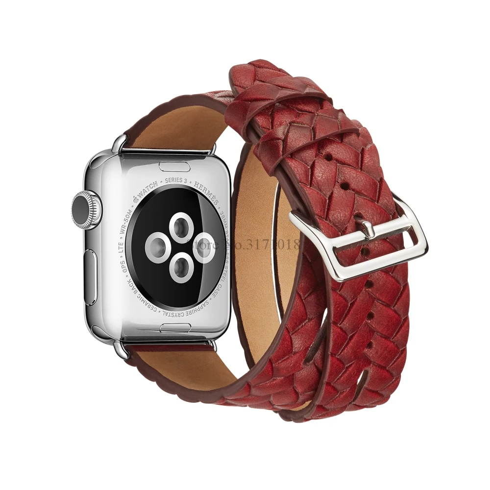 Кожаный ремешок с двойной пряжкой для часов Apple Watch 38 мм 42 мм, ремешок для часов, браслет серии 3 2 1 38 42 мм - Цвет ремешка: Красный