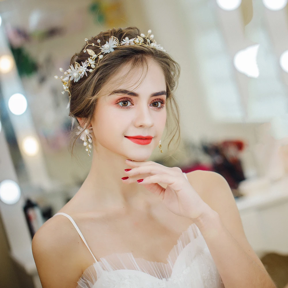 Модный ободок на голову с жемчугом ручной работы золотого цвета металлическими