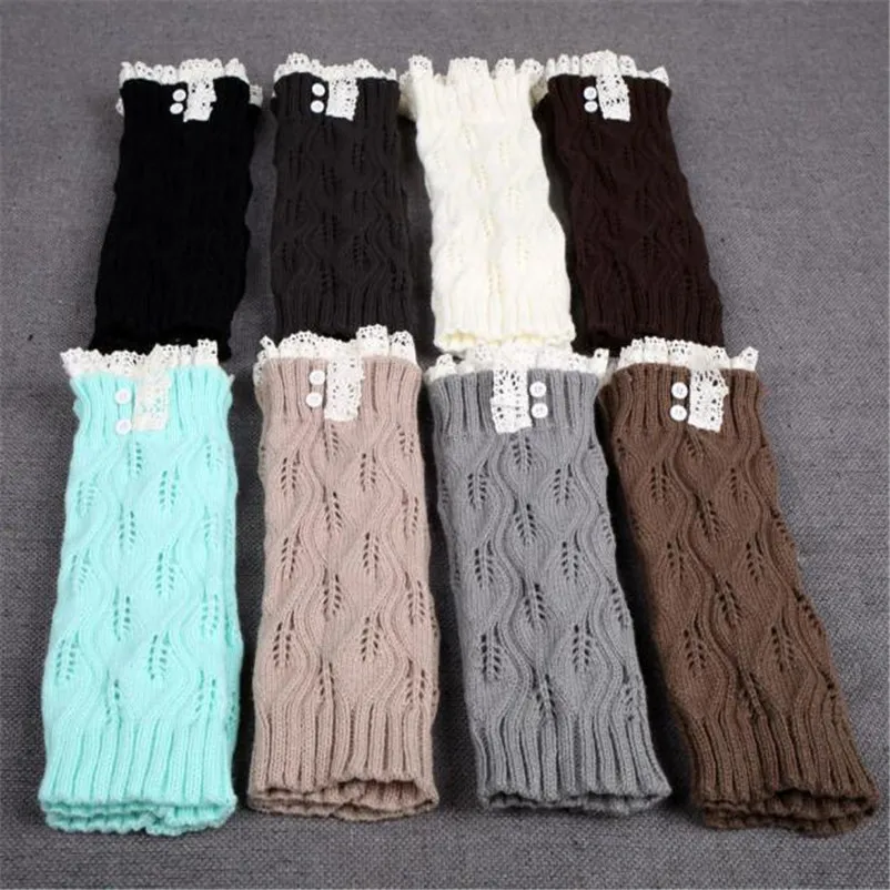 Зимние детские вязаные гетры для маленьких девочек с листочками и кружевами