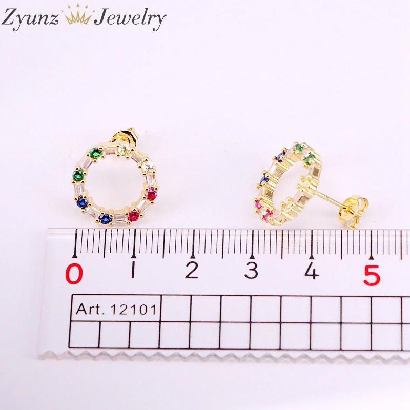 

6Pairs, Rainbow colorful cz paved earrings, multi color gold filled simple jewelry earring studs