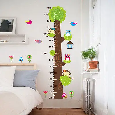 Совы обезьяны дерево Таблица для измерения роста съемные стенки Стикеры