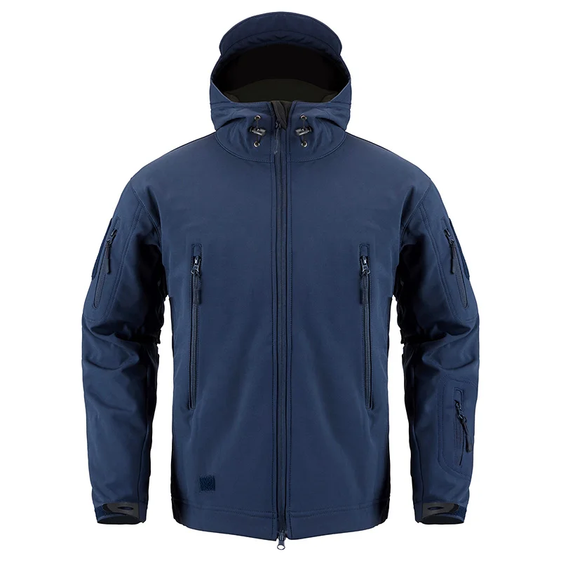 Navy Blue Refire gear темно-синяя мягкая оболочка военная куртка мужская водонепроницаемая армейская тактическая куртка пальто Зимняя Теплая Флисовая ветровка с капюшоном - Цвет: Navy Blue