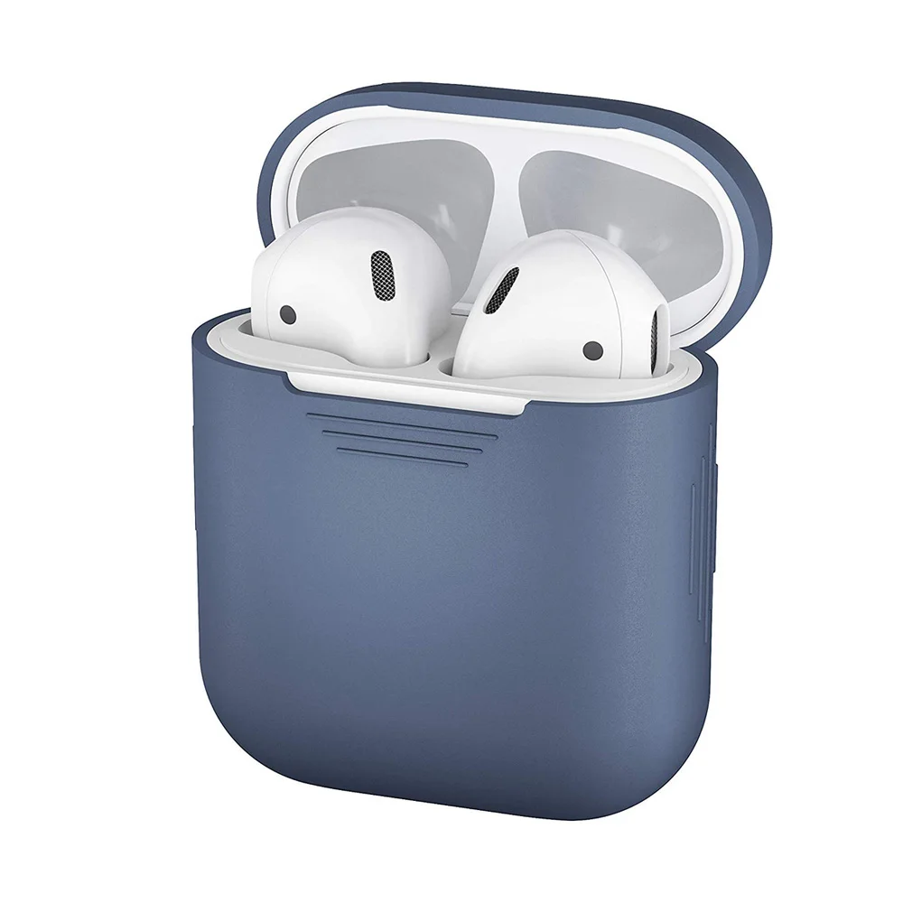 Silicone Case-Blue Мягкий силикон для AirPods Bluetooth беспроводные наушники чехол Защитный чехол для Apple Air Pods зарядная коробка Acce - Цвет: Silicone Case-Blue