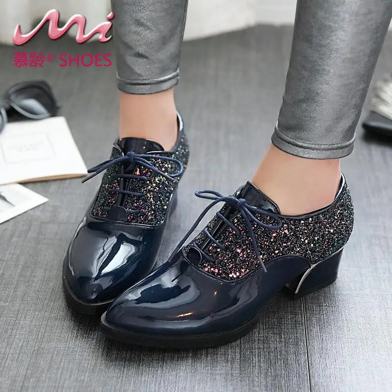 Основные Модные Побрякушки Оксфорд Обувь Женщина Квадратный Каблук