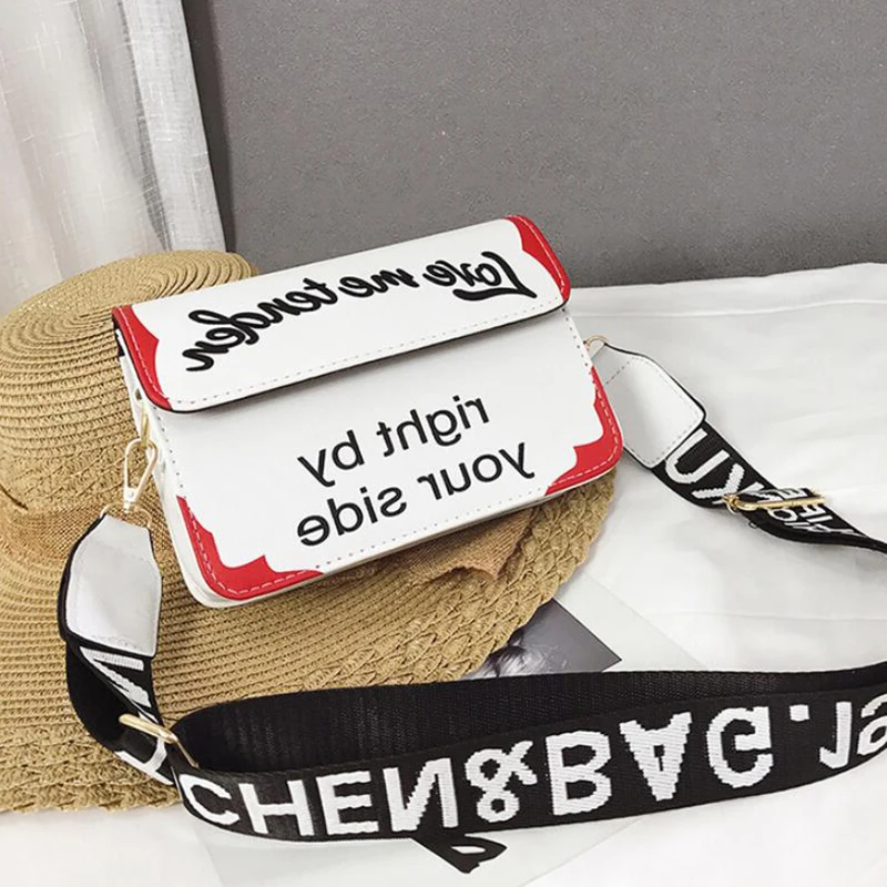 Yogodlns Высококачественная женская сумка на плечо с широкими ручками, сумка через плечо с буквенным узором, сумка через плечо из искусственной кожи, Повседневная мини-сумка с клапаном