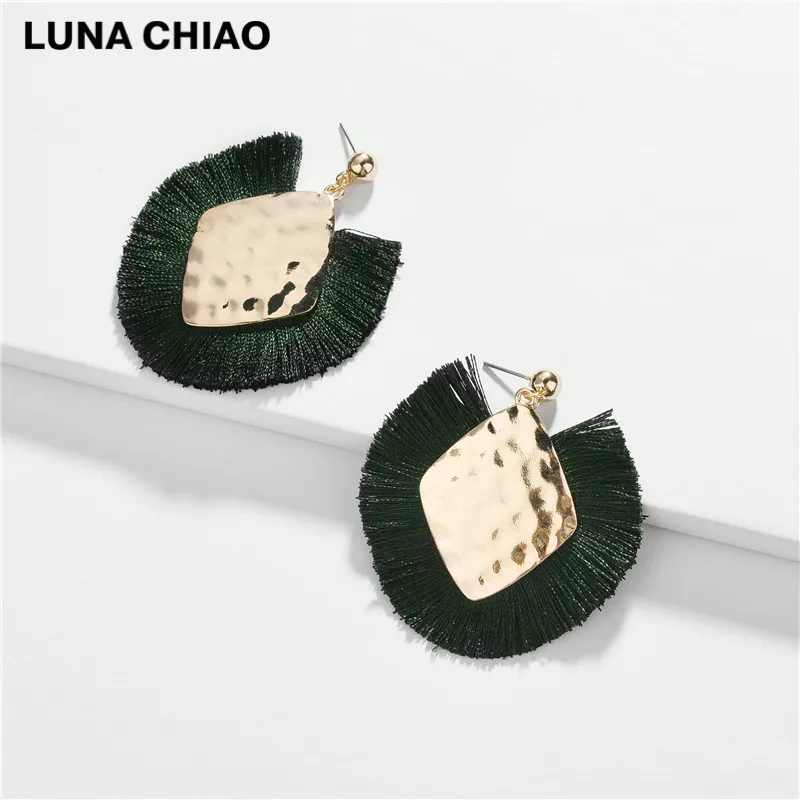 green LUNA CHIAO, осенний стиль, ювелирное изделие, серьги, богемный стиль, бахрома, кисточка, Bijoux, массивные серьги для женщин - Окраска металла: green