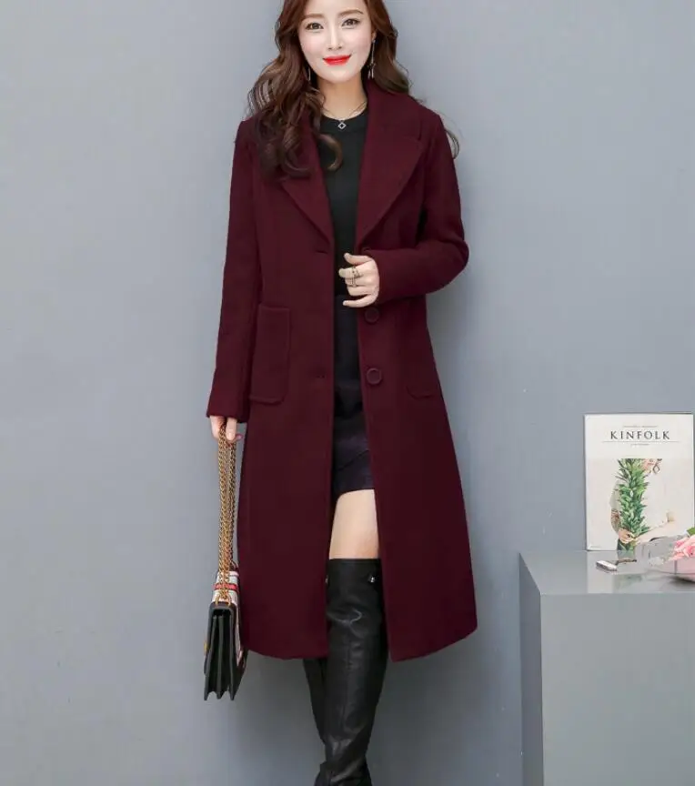 

2020 women woolen coat spring autumn warm over knee long outwear female elegant office long-sleeved suit jacket outdoor parkas
