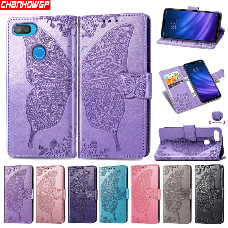 Luxury Wallet Leather Case For Xiaomi Mi 8 Lite 8Lite Flip Cover Funda Coque 3D Butterfly Floral Capa | Мобильные телефоны и