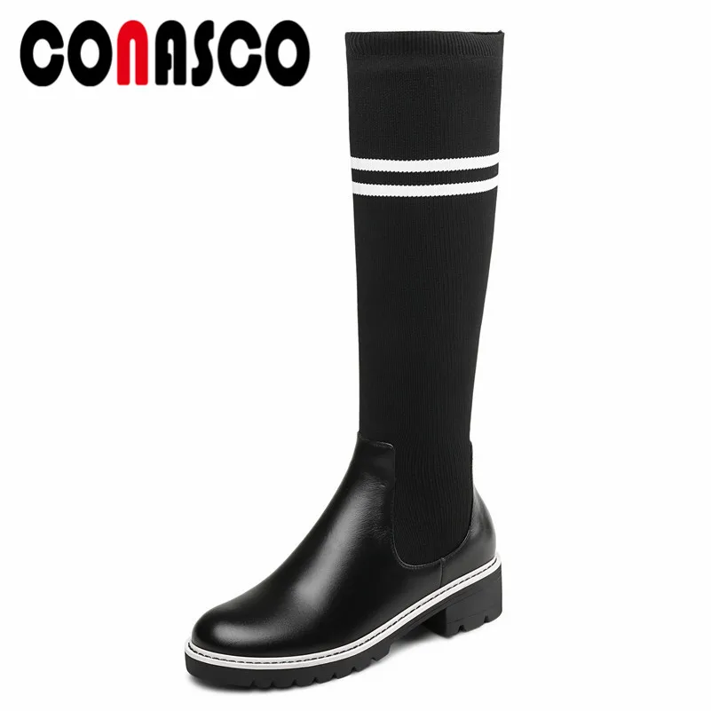 CONASCO/женские сапоги до колена сезон осень модная обувь из мягкой кожи на