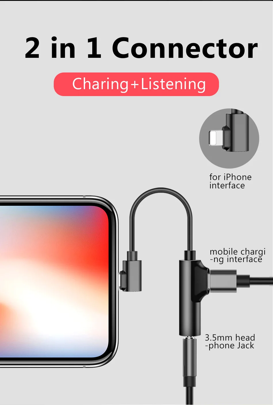 ACCEZZ 3,5 мм разъем для наушников для iphone X 8 7 Plus 2 в 1 освещение разветвитель Aux кабель для iphone аудио зарядное устройство Кабель-адаптер