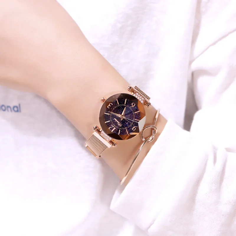 Женские часы Dimini с магнитным ремешком дамские наручные сетчатым звездный