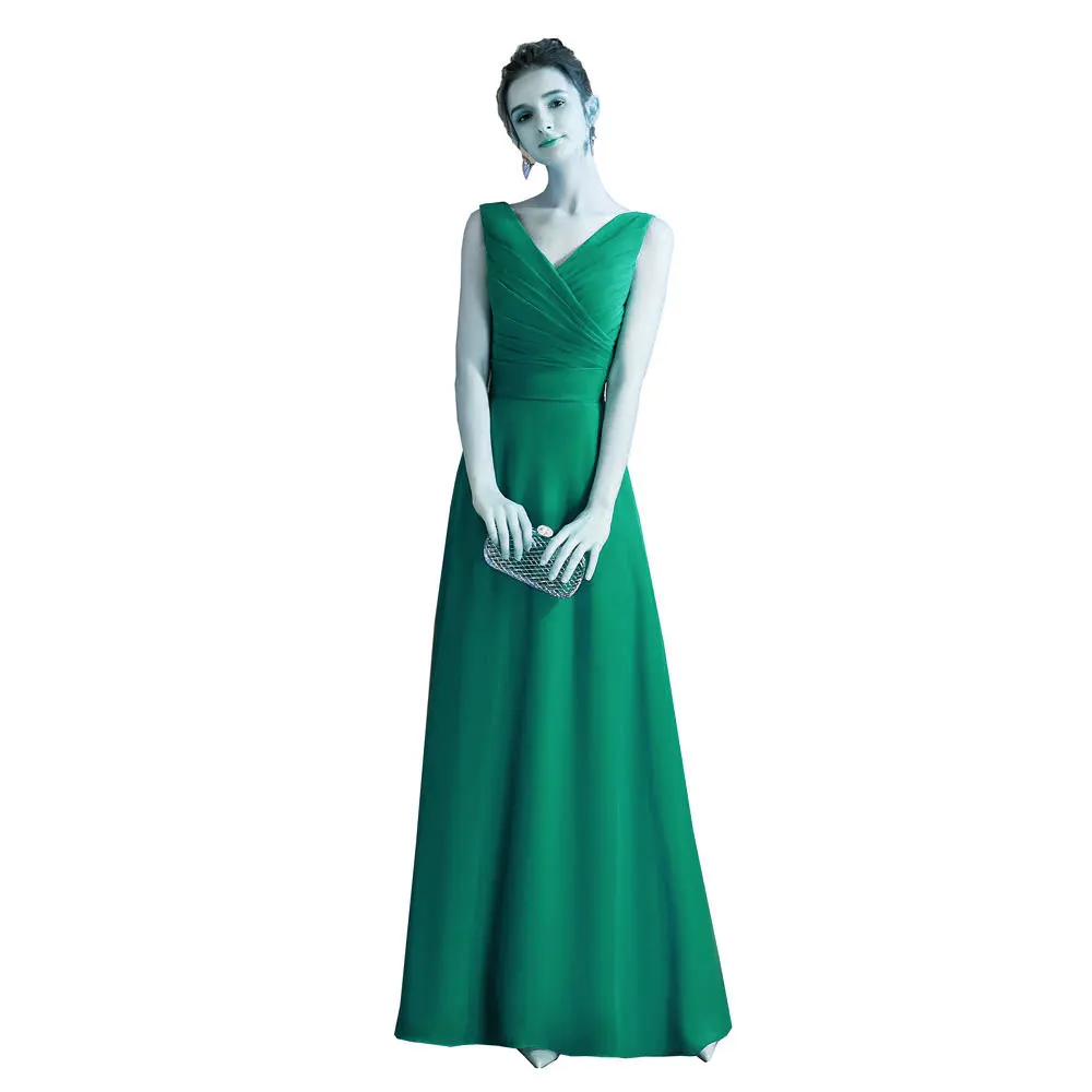 FADISTEE Новое поступление элегантное вечернее платье для выпускного вечера Vestido de Festa длинное стильное шифоновое летнее прохладное и освежающее платье с v-образным вырезом - Цвет: Зеленый