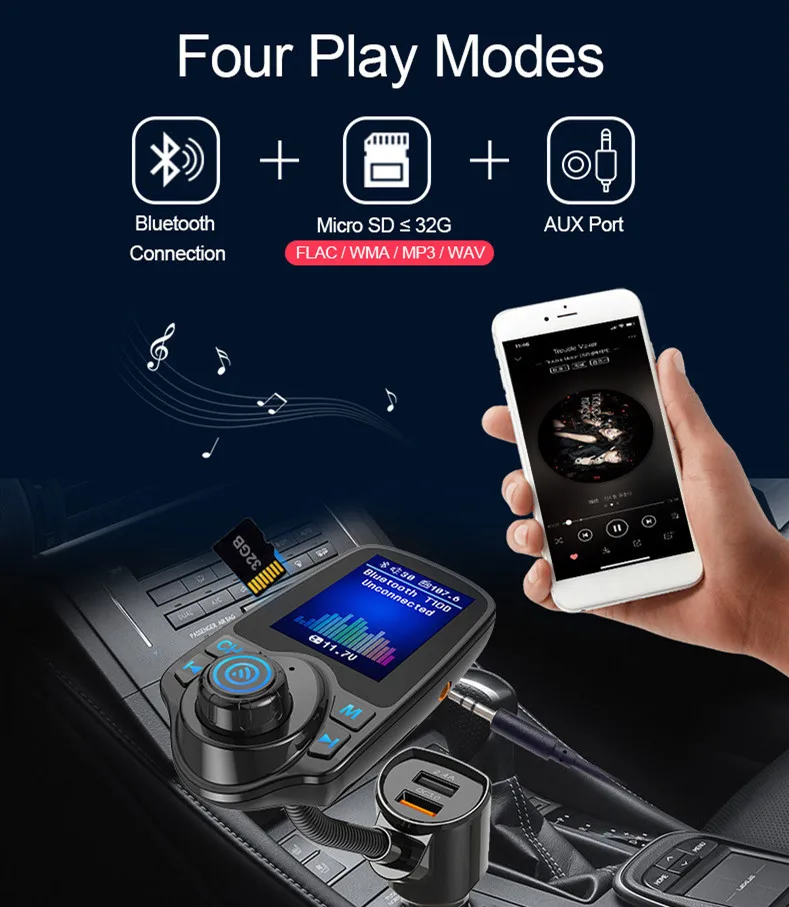 Автомобильный MP3-плеер с Bluetooth и большим цветным экраном 1 8 дюйма беспроводной