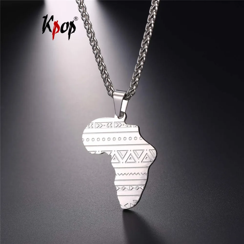 

Kpop Retro Irregular Pattern African Map Pendants With Chain Gold Color Women/Men Stainless Steel Necklace 2017 Jewelry GP375