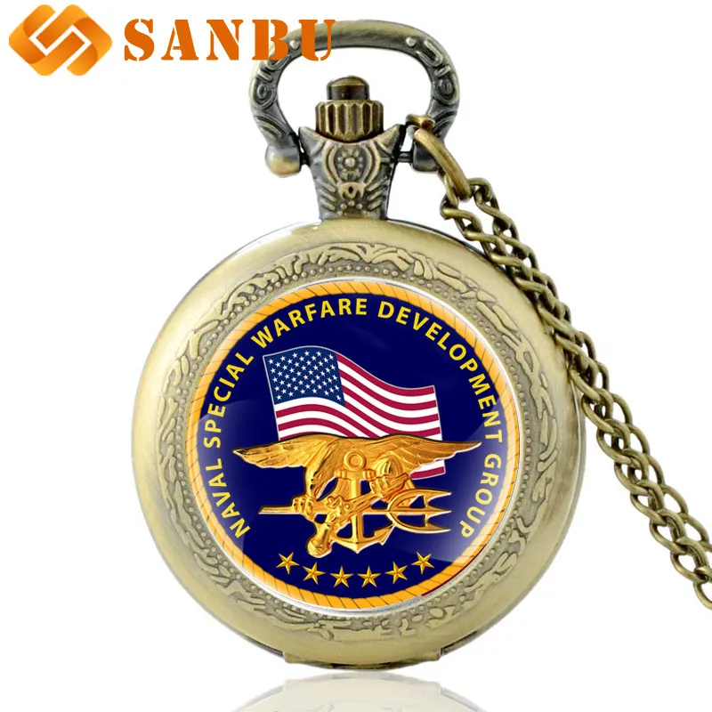 

Vintage Bronze United States Naval Special Warfare Development Group Quartz Pocket Watch Classic Men Women Clock Gift