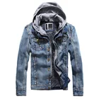 Мужская джинсовая куртка с капюшоном, модное зимнее джинсовое пальто из денима с фальш-вставкой, верхняя одежда, брендовая Дизайнерская куртка, верхняя одежда, для зимы, 2019