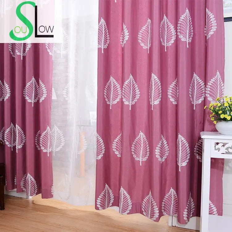 Занавески Из пасторального тюля с вышивкой в виде розовых синих зеленых листьев