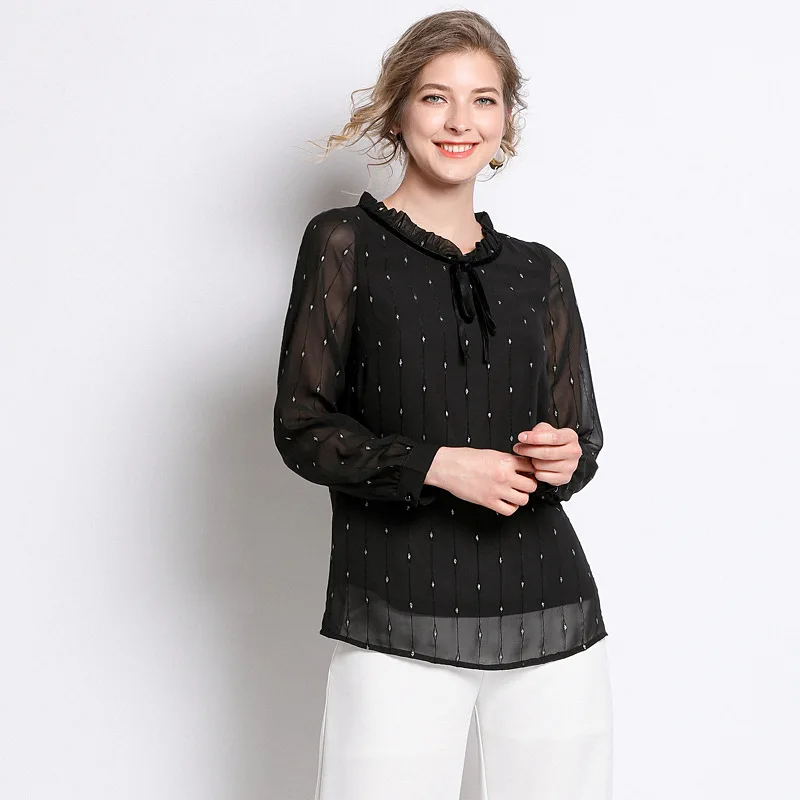 Большие размеры 4XL 5XL Женские блузки и рубашки с воротником-стойкой 5-9 |