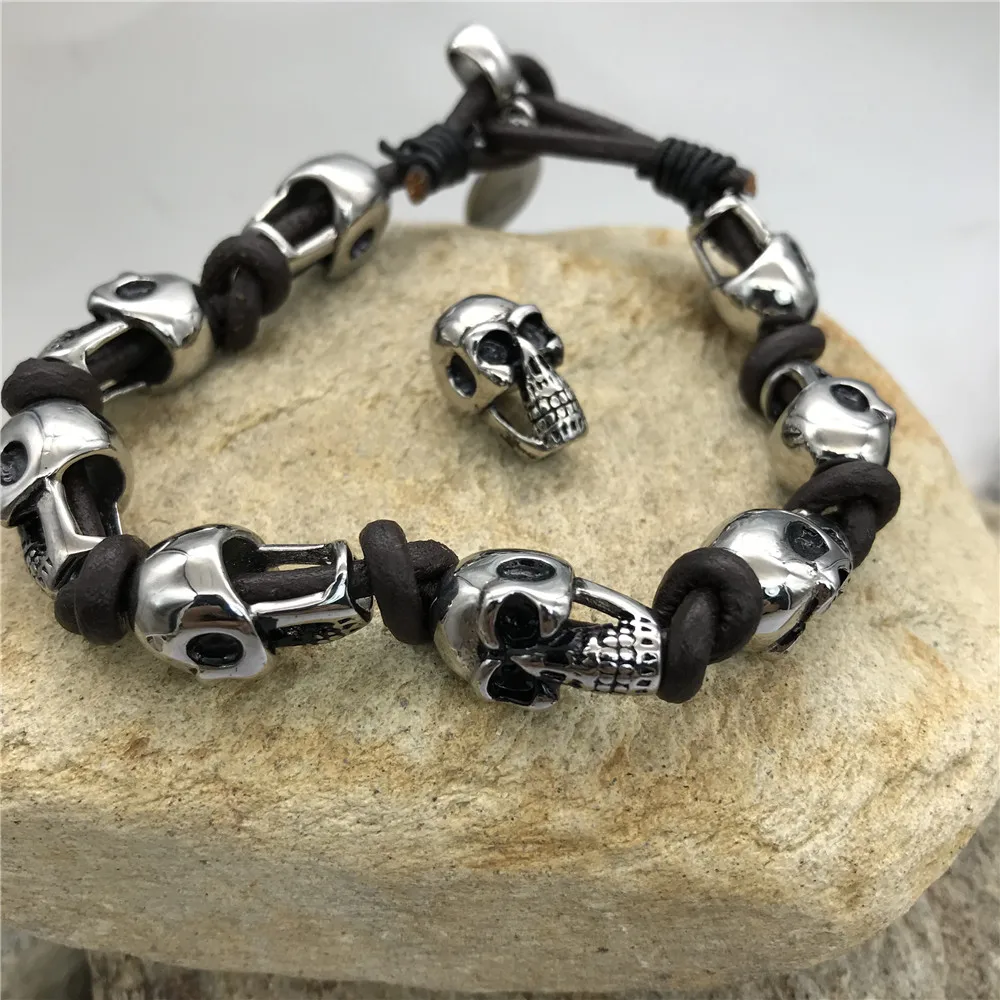 

3mm 316l Stainless Steel Punk Style Skull Head Small Hole Beads Charms for Men String Bracelets Jewelry Making Wholesale