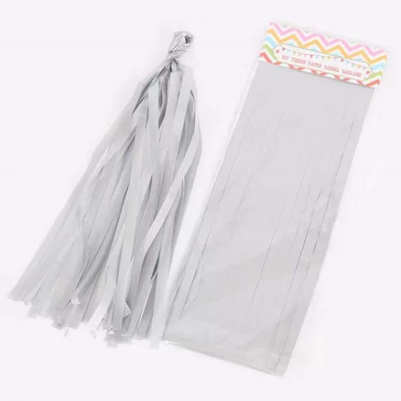 Silver 5pcs Tissue Tassels Balloon Tassels Banner Wedding Photo Prop Birthday Decoration Pink Gold Bridal Shower Pink Gold Bridal Show - Color: Silver