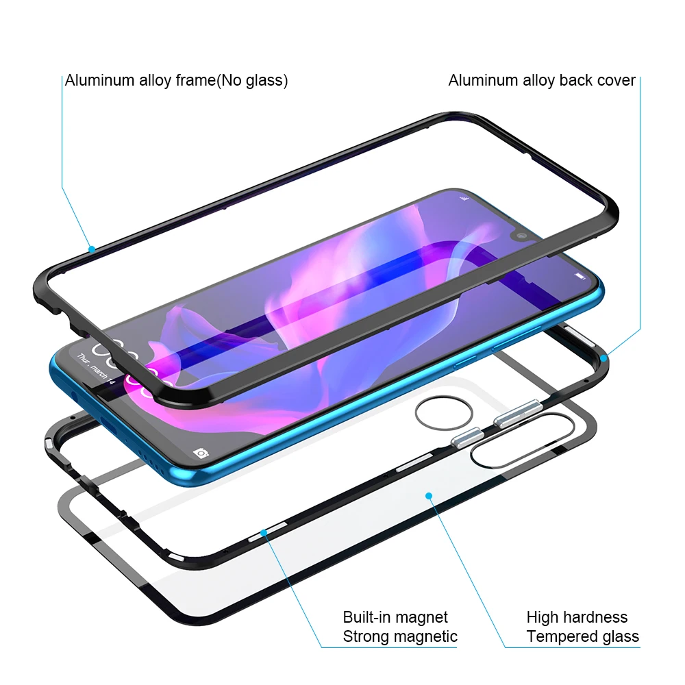 Роскошный магнитный металлический бампер чехол для huawei P30 Pro чехол 360 прозрачное стекло полный корпус чехол для телефона для huawei P30 P30 lite
