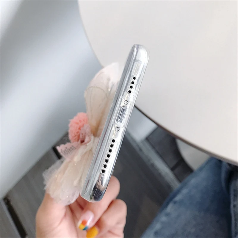 Pink Lace Flower Bud Phone Case for iphone XS Max XR X All-inclusive Anti-fall Soft Cover 6 6s 7 8Plus Female |