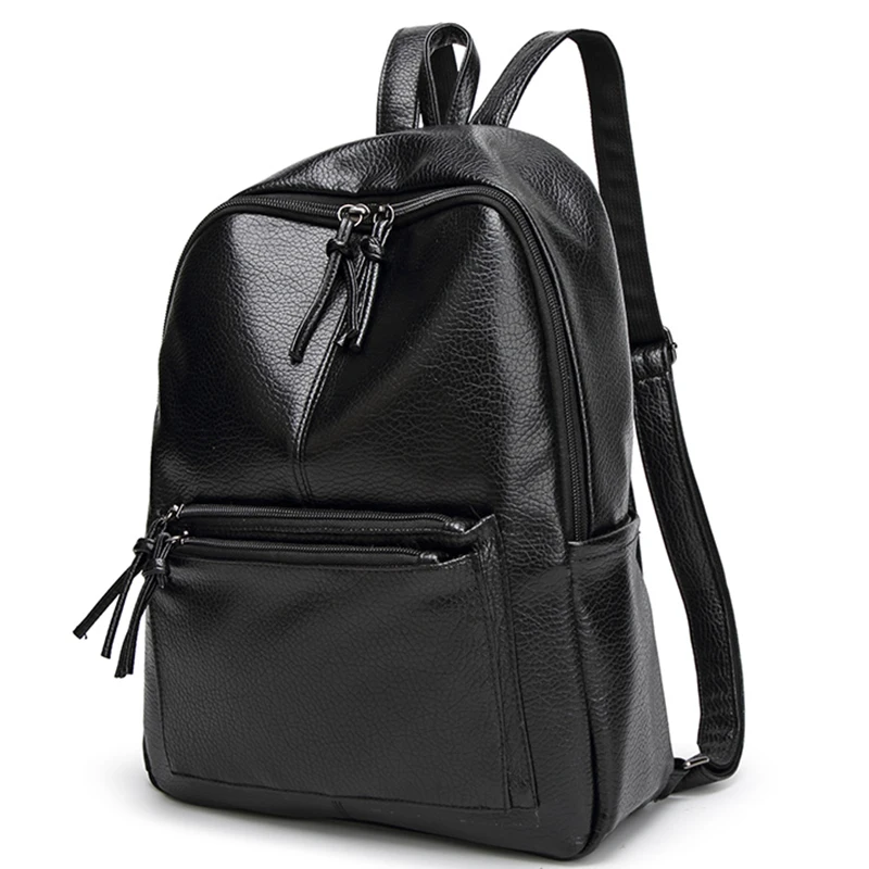Черный моды кожа рюкзак для девочек искусственная студент книга мешок