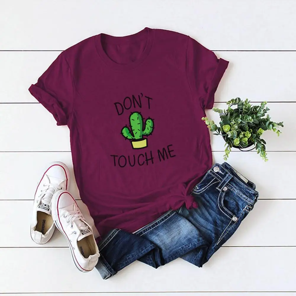 Женская летняя свободная футболка с коротким рукавом и надписью Don't Touch Me модные