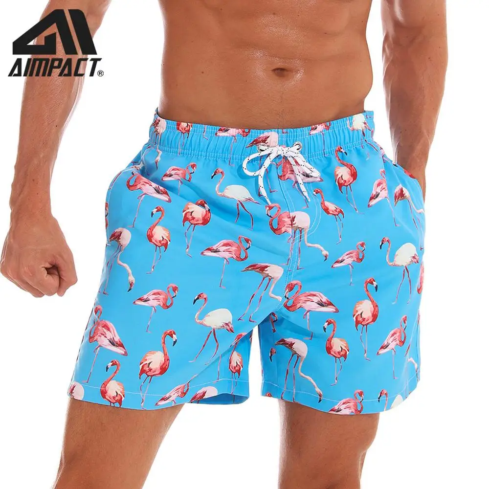 

Плавки AIMPACT для мужчин, пляжная одежда, синие пляжные шорты с фламинго, сексуальный мужской купальник с сетчатой подкладкой, AM2195