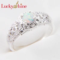 luckyshine 2020 vintage new silver round white fire opal rings for womens jewelry birthstone ring