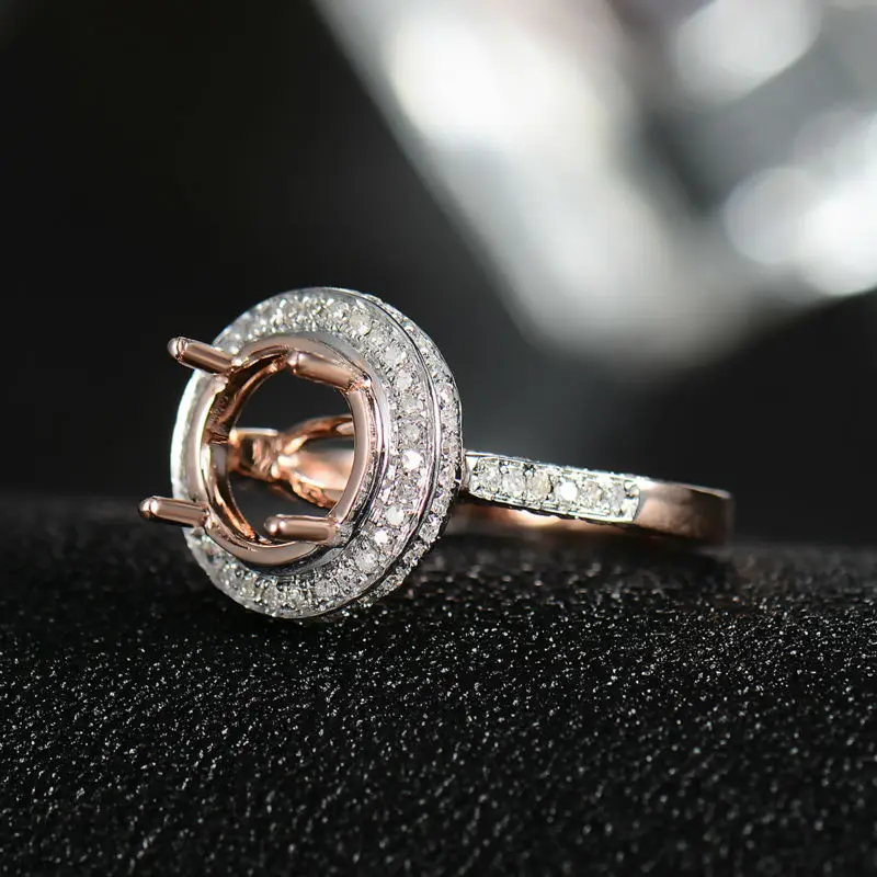 Романтическое 9 мм круглое полукрепление кольцо из розового золота карата с