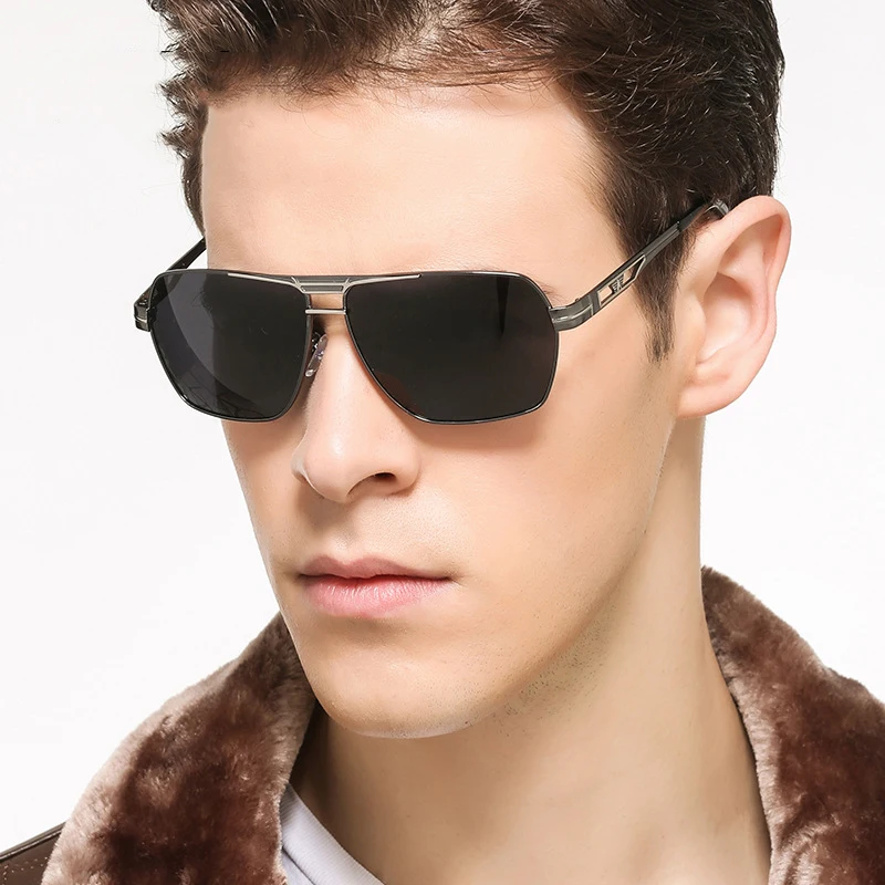 

Square Pilot Sunglasses Men Polarized High Quality Anti-Glare Lens Driving Sun Glasses Males UV400 Hollow Oculos Masculino
