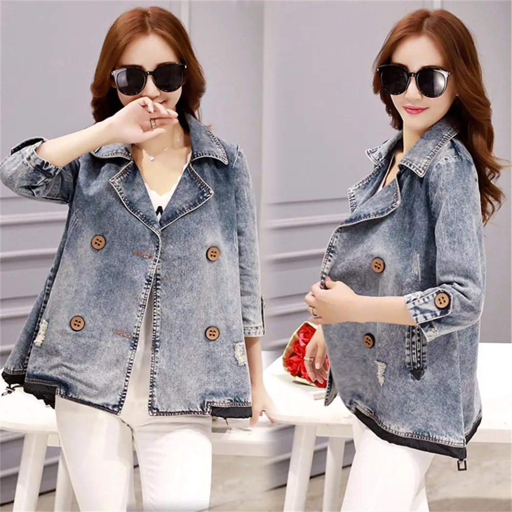 

2019 Spring and Autumn new Korean loose large size denim dress A word cape denim jacket women short paragraph tide