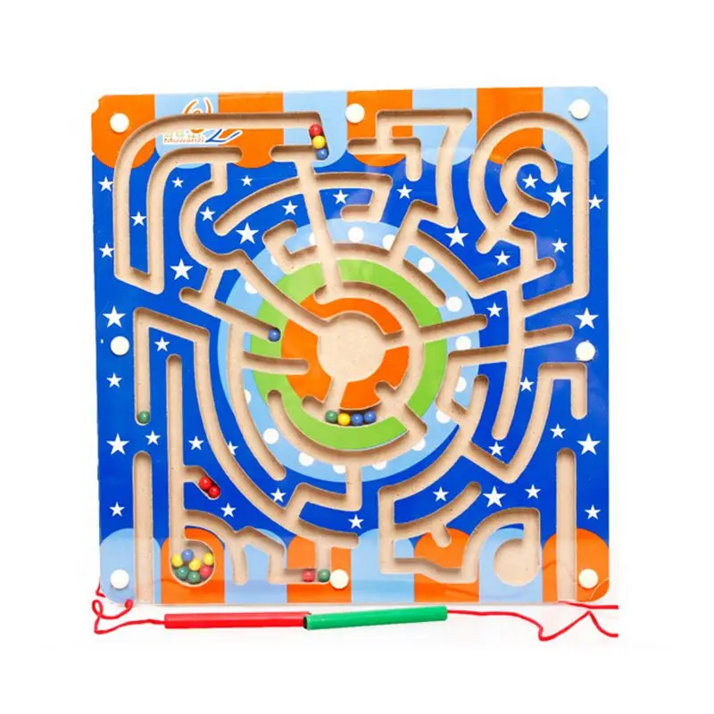 Деревянная Магнитная Шариковая ручка лабиринт головоломка кольцевая плата