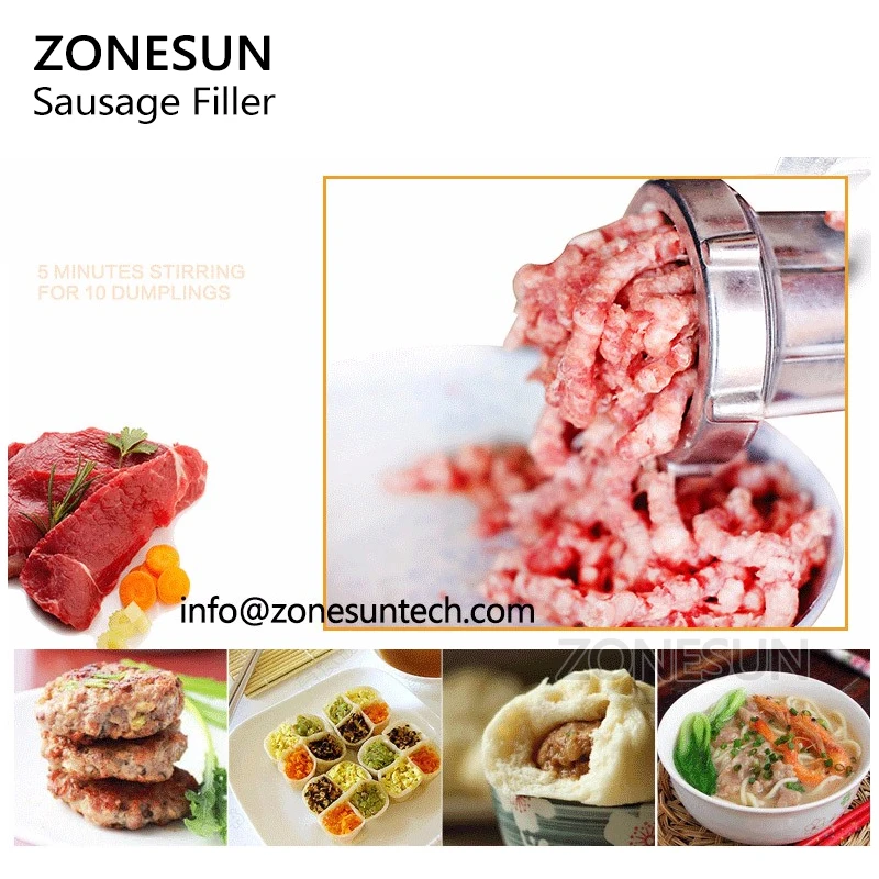 ZONESUN ручная колбасная машина с Оловянным покрытием мясорубка колбасный