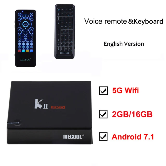 Add Voice Keyboard E Mecool Smart tv BOX DVB-T2 DVB-S2 Android tv приём медиаплеер Amlogic S905D 2 Гб 16 Гб H.265 WiFi Испания смарт-приставка KII Pro - Цвет: Add Voice Keyboard E