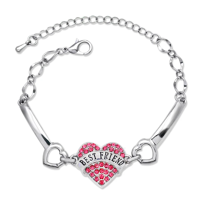 XIAOJINGLING Crystal Pendant Bracelet Pink/White/Blue Heart Bangles Bracelets Women Jewelry Best Friend Gifts Christmas | Украшения и
