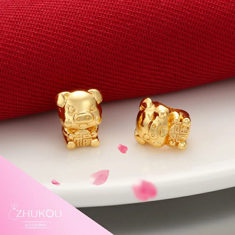 ZHUKOU 8x9 мм латунный кубический цирконий Золотой благословение Подвеска со свиньей