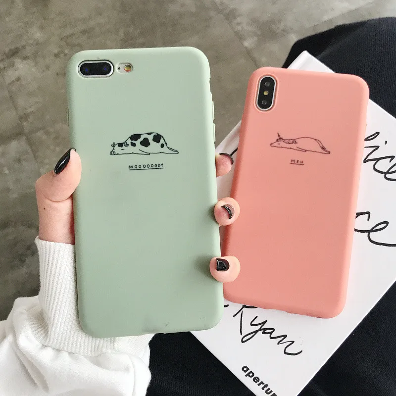 KJOEW Soft Silicone Fashion Phone Case For iPhone 8 7 6 6s Plus Cartoon Cute Antelope Cow Back Cover XR X XS Max |
