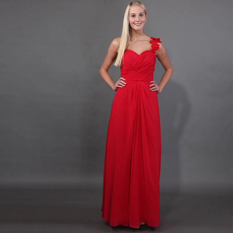 Лучшие продажи Длинные свадебные платья Красный плиссированный шифоновый
