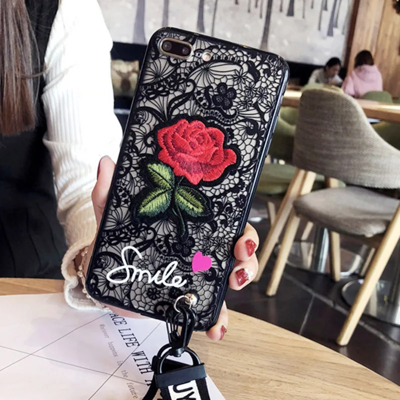 Сексуальный чехол Tfshining с кружевной вышивкой в виде розы для iphone XR XS Max X мягкие