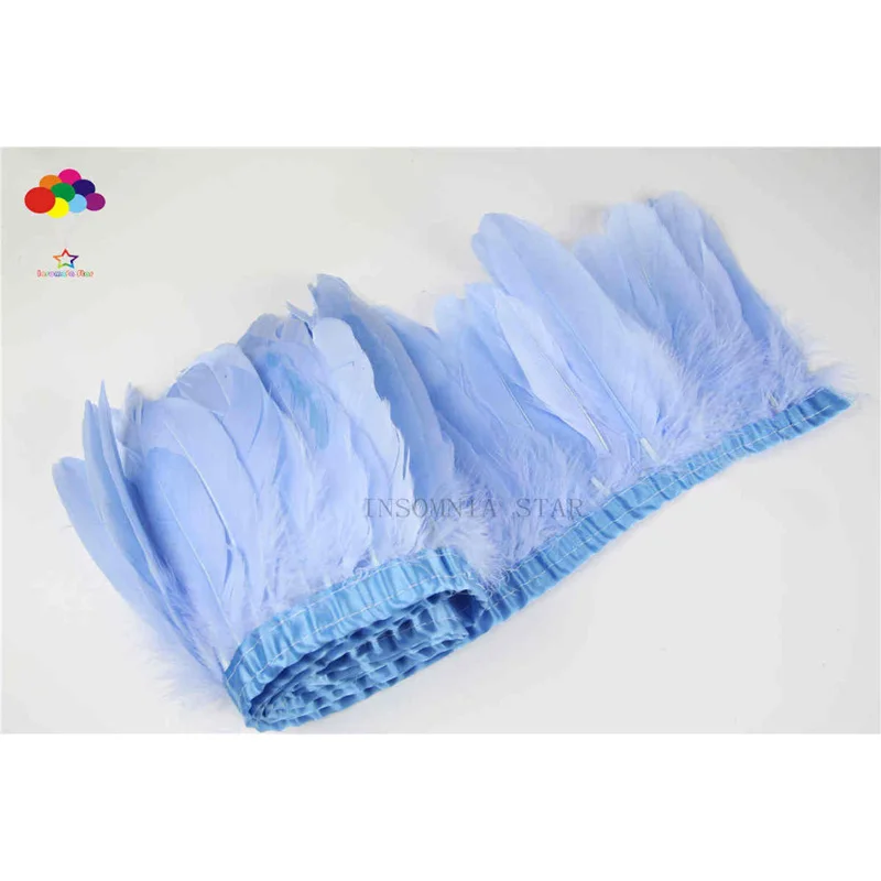 Лента из 100% натуральных гусиных перьев декоративная ткань с бахромой небесно