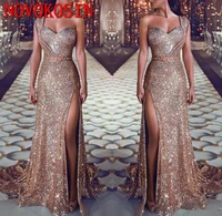 2019 one shoulder sequin mermaid evening dresses ruched spli beaded waistband party gowns sweep train plus size prom dresses
